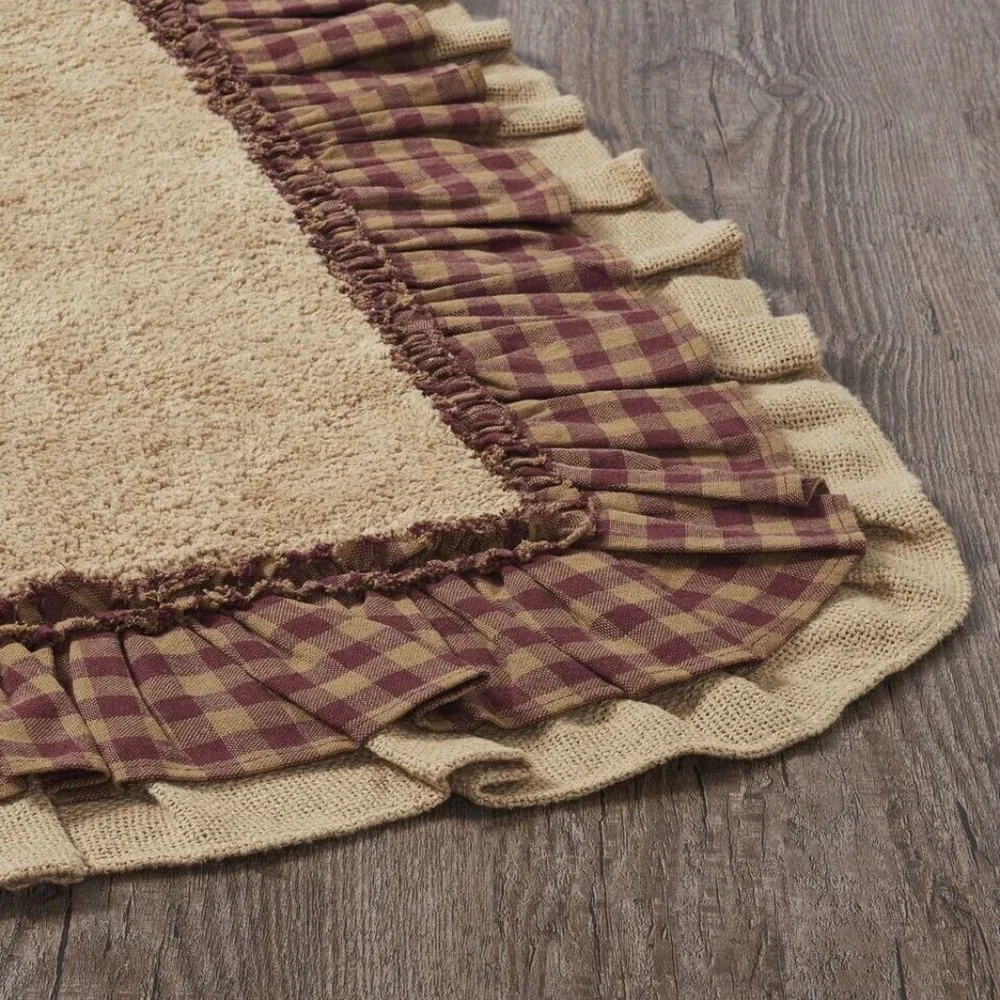 Country Primitive Burlap Natural Burgundy Check Ruffled Bathmat 27x48 Bath Decor